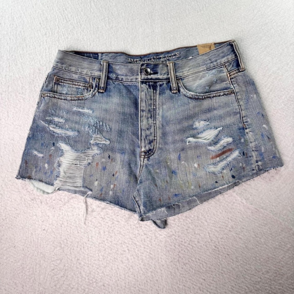 American Eagle Outfitters Distressed Paint Splatter Denim Shorts Women's Size 8